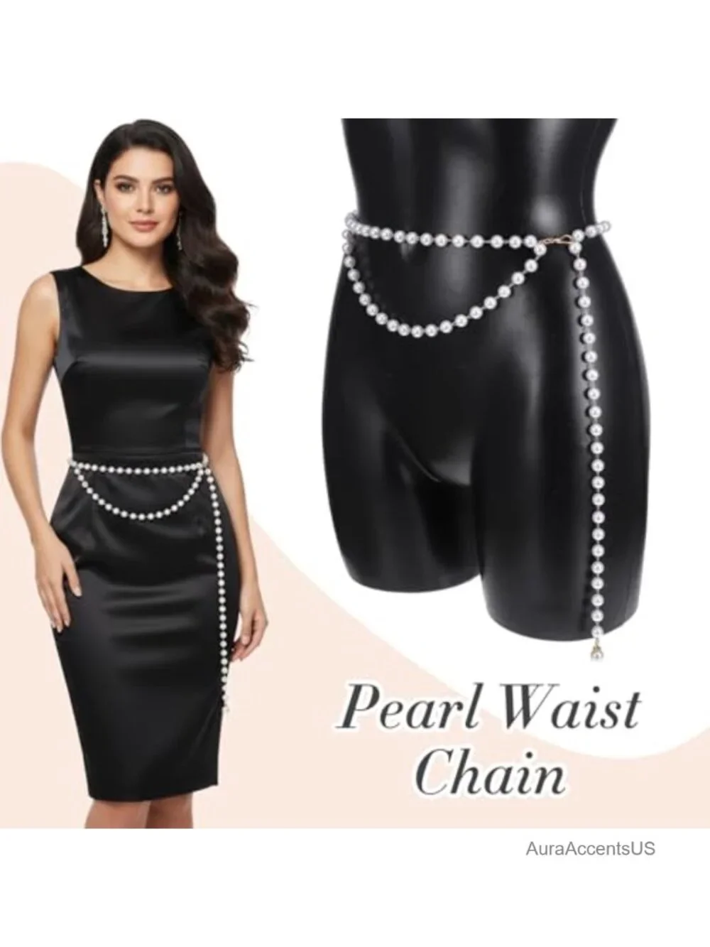 Pearl Waist Chain Adjustable Layered Pearl Belt for Women Dress Jeans Beach